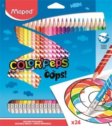 Színes ceruza készlet, háromszögletű, radírozható, MAPED "Color`Peps Oops", 24 különböző szín